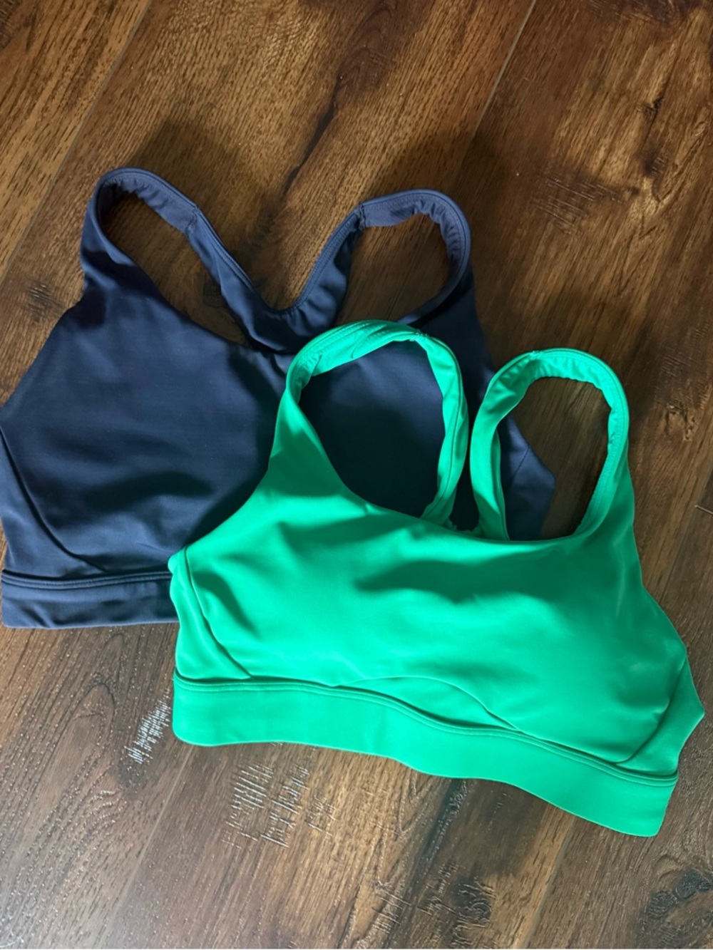 Two (2) Athleta Racerback Sports Bras - 1 Green 1 Blue.  Size Small